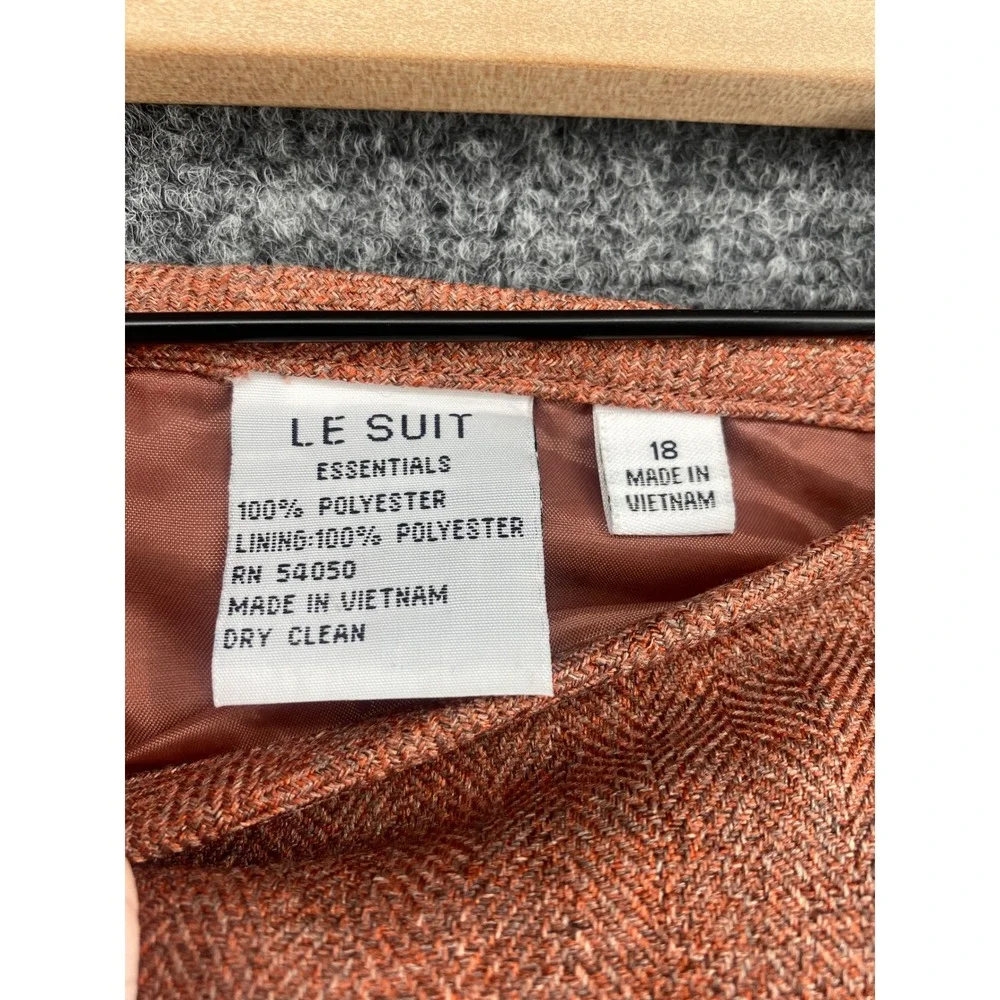 Le Suit Essentials Skirt Suit Set Women 18 Rust Orange Herringbone Blazer Ruffle